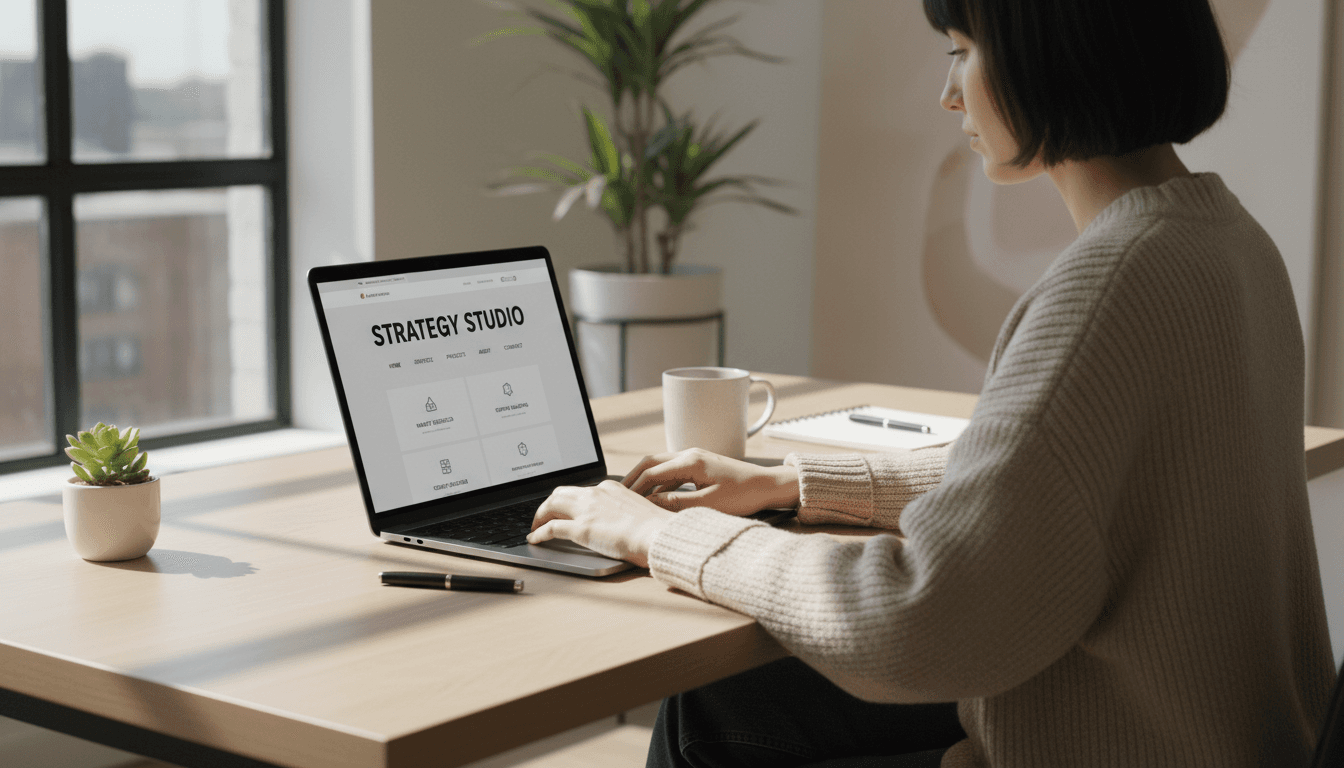 Website manager working on site optimization at a clean modern desk